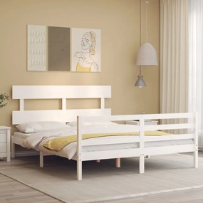 Πλαίσιο Κρεβατιού με Κεφαλάρι Λευκό 160x200 εκ. Μασίφ Ξύλο