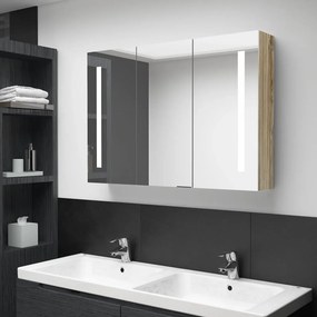 vidaXL Καθρέφτης Μπάνιου με Ντουλάπι &amp; LED Δρυς 89 x 14 x 62 εκ.