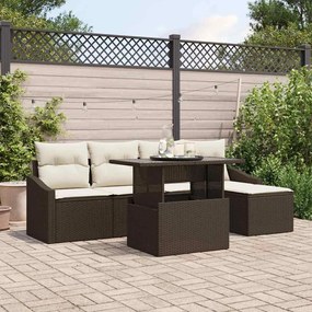 vidaXL Σετ Καναπέ Κήπου 6 pcs Καφέ, Κρέμα Πολυ rattan, βαμμένο ατσάλι