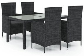 vidaXL Σετ Τραπεζαρίας Εξ. Χώρου 5 τεμ. Μαύρο Συνθ. Ρατάν με Μαξιλάρια