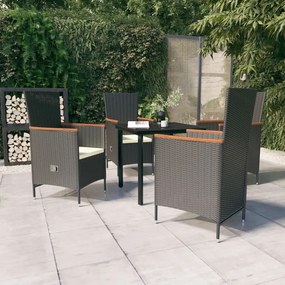 vidaXL Σετ Τραπεζαρίας Κήπου 5 Τεμαχίων Μαύρο με Μαξιλάρια