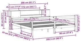 Κρεβάτι Βιβλιοθήκη Χωρίς Στρώμα 200x200 εκ Μασίφ Ξύλο Πεύκου - Καφέ