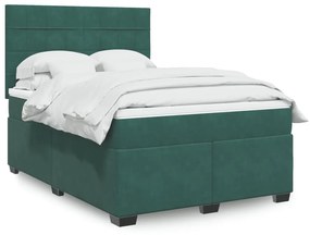 vidaXL Κρεβάτι Boxspring με Στρώμα Σκούρο Πράσινο 140x200εκ. Βελούδινο