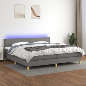 Κρεβάτι Boxspring με Στρώμα &amp; LED Σκ.Γκρι 200x200εκ. Υφασμάτινο