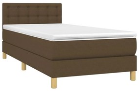 vidaXL Κρεβάτι Boxspring με Στρώμα &amp; LED Σκ.Καφέ 90x190 εκ. Υφασμάτινο