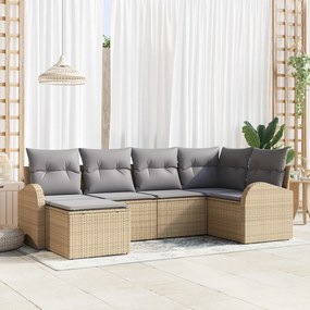 vidaXL Σετ 6 Τεμαχίων Καναπέδων Κήπου με Μαξιλάρια Μπεζ Πολυ Ρατάν