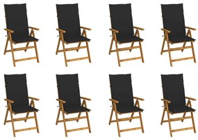 3075061 vidaXL Καρέκλες Κήπου Πτυσσόμ. 8 τεμ. Μασίφ Ξύλο Ακακίας με Μαξιλάρια Μαύρο, 1 Τεμάχιο