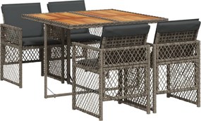 vidaXL Σετ Τραπεζαρίας Κήπου 5 τεμ. Γκρι Συνθ. Ρατάν με Μαξιλάρια