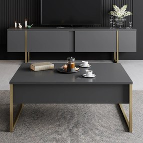 Τραπεζάκι Σαλονιού Ανθρακί / Χρυσό FLUPER 90x60x40