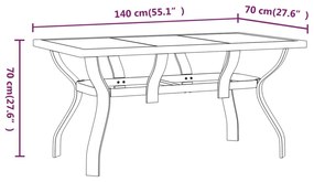 Τραπέζι Κήπου Γκρι &amp; Μαύρο 140x70x70 εκ. από Ατσάλι και Γυαλί - Γκρι