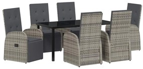 vidaXL Σέτ φαγητού για κήπο με μαξιλάρι 7 pcs Γκρι συνθετικό ρατάν