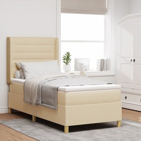 vidaXL Box Spring Bed με Mattress & LED Κρεμ 90x200 εκ. Ύφασμα