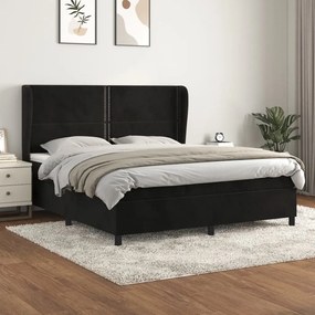 Κρεβάτι Boxspring με Στρώμα Μαύρο 180x200 εκ. Βελούδινο