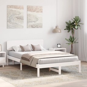 vidaXL Κρεβάτι με Κεφαλάρι Λευκό 140x190 εκ Μασίφ Ξύλο Πεύκου