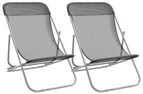 Καρέκλες Παραλίας Πτυσ. 2 τεμ. Γκρι Textilene&amp;Ατσάλι με Πούδρα - Γκρι