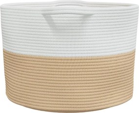 vidaXL Καλάθι Απλύτων Μπεζ και Λευκό Ø55x36 εκ. Βαμβακερό