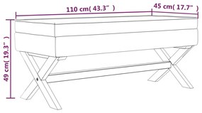 vidaXL Σκαμπό Αποθήκευσης Ανοιχτό Γκρι 110 x 45 x 49 εκ. Βελούδινο