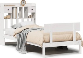 vidaXL Κρεβάτι Βιβλιοθήκη Χωρίς Στρώμα Λευκό 75x190 εκ Μασίφ Πεύκο