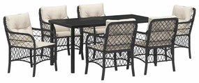vidaXL Σέτ φαγητού για κήπο με μαξιλάρι 7 pcs Μαύρο Πολυ ράταν
