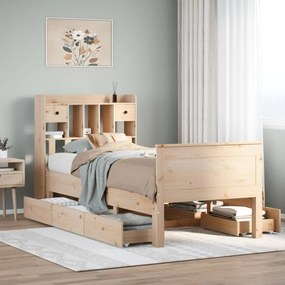 Κρεβάτι Βιβλιοθήκη Χωρίς Στρώμα 90x190 εκ Μασίφ Ξύλο Πεύκου - Καφέ