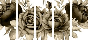 Εικόνα 5 μερών γοητευτικός συνδυασμός λουλουδιών και φύλλων σε σέπια - 200x100