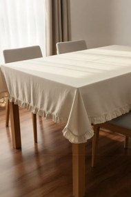 Stewehome Μπεζ βαμβακερό τραπεζομάντηλο με βολάν ορθογώνιο 160x220 cm