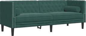 vidaXL Καναπές Chesterfield Σετ 2 Τεμ. με Στηρίγματα Πράσινο Βελούδο