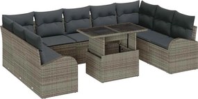 vidaXL Σετ Καναπέ Κήπου με μαξιλάρι 10 pcs Γκρι Πολυ ράταν