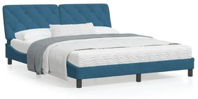Κρεβάτι με Στρώμα Μπλε 160 x 200 εκ. Βελούδινος - Μπλε