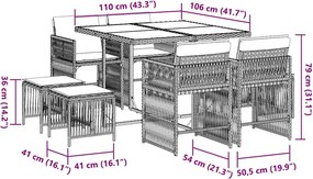 vidaXL Σετ Τραπεζαρίας Κήπου 9 τεμ. Γκρι Συνθ. Ρατάν με Μαξιλάρια