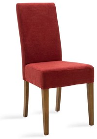 Καρέκλα Ditta pakoworld ύφασμα κόκκινο-πόδι μασίφ ξύλο καρυδί Σετ 2 Τεμαχίων