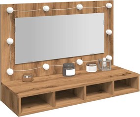 vidaXL Ντουλάπι με Καθρέφτη και LED σε Χρώμα Δρυός Artisan 90x31,5x62 εκ.