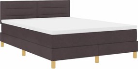 vidaXL LED Κρεβάτι με βάθρο Σκούρο Καφέ 140 x 200 cm ύφασμα