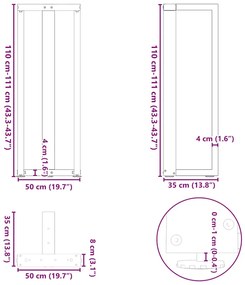 Πόδια τραπεζιού μπαρ σε σχήμα T 2 τεμ. Λευκό 50x35x(110-111)εκ. - Λευκό