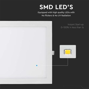 V-TAC LED mini panel χωνευτό 24W 2700K θερμό λευκό τετράγωνο SKU: 214887