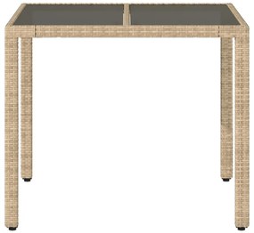 vidaXL Τραπέζι Κήπου Γυάλινη Επιφάνεια Μπεζ 90x90x75 εκ. Συνθ. Ρατάν