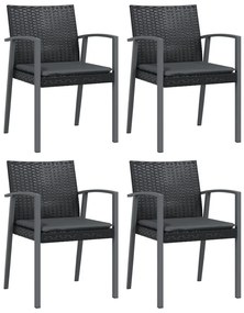 Καρέκλες Κήπου 4 τεμ. Μαύρο 56,5x57x83 εκ Συνθ. Ρατάν&amp;Μαξιλάρια - Μαύρο