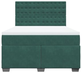 vidaXL Κρεβάτι Boxspring με Στρώμα Σκούρο Πράσινο 160x200εκ. Βελούδινο