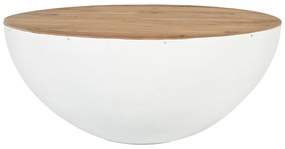 Τραπέζι σαλονιού Coffelty Inart μασίφ ξύλο ακακίας - λευκό μέταλλο Φ90x40εκ