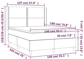 vidaXL Κρεβάτι Boxspring με Στρώμα Σκούρο Γκρι 140x190 εκ. Υφασμάτινο