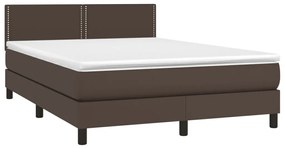 Κρεβάτι Boxspring με Στρώμα Καφέ 140x190εκ. από Συνθετικό Δέρμα - Καφέ