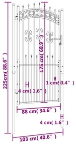 vidaXL Πόρτα Φράχτη με Ακίδες Μαύρη 103x225 εκ. Ατσάλι με Ηλεκτρ. Βαφή