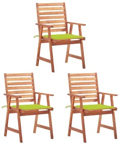 Καρέκλες Τραπεζαρίας Εξ. Χώρου 3 τεμ. Ξύλο Ακακίας με Μαξιλάρια - Πράσινο
