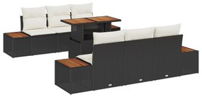 vidaXL Σετ Τραπεζαρίας 7 Κομματιών με Μαξιλάρια Μαύρο Πολυ Ρατάν Ακακία