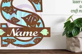 Intra απο ξύλο plywood  Χρώμα wenge 3mm-4mm πάχος - Μονόγραμμα Fish Capital Letter S Δίασταση 30x20 cm INTRAFABR-110027681