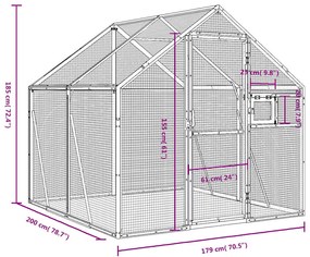 vidaXL Κλουβί Ασημένιο 1,79 x 2 x 1,85 μ. από Αλουμίνιο