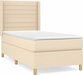 vidaXL Κρεβάτι Boxspring με Στρώμα Κρεμ 90x190 εκ.Υφασμάτινο