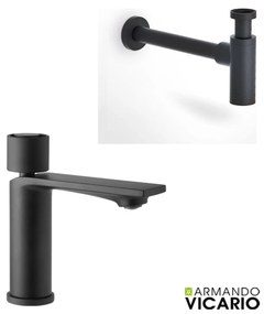 Armando Vicario Halo Black Matt Μπαταρία Νιπτήρος με βαλβίδα clic-clac+Σιφών