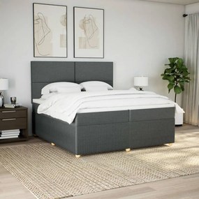 Κρεβάτι Boxspring με Στρώμα Σκούρο Γκρι 200x200 εκ. Υφασμάτινο - Γκρι