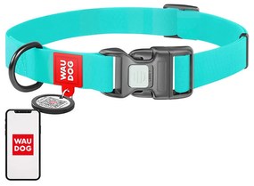 Waterproof glowing dog collar with QR passport WAUDOG 40 mm wide, 46-70 cm long